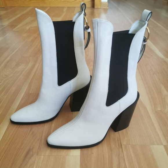 Frame Denim Shoes - Frame White Real leather Chelsea Boot Mid Calf (Size: US 6.5/ EU 37)